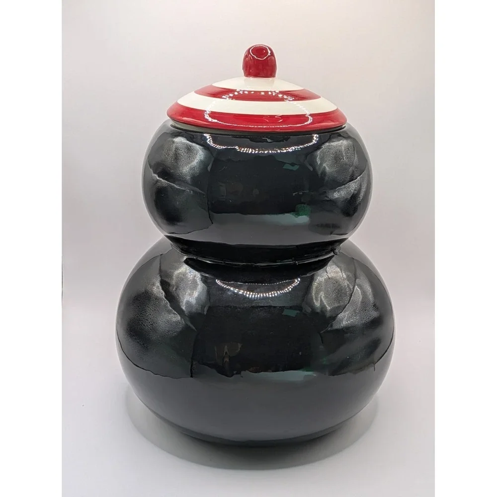 Johanna Parker Carnival Cottage PEPPERMINT‎ PENGUIN Ceramic Cookie Jar Canister